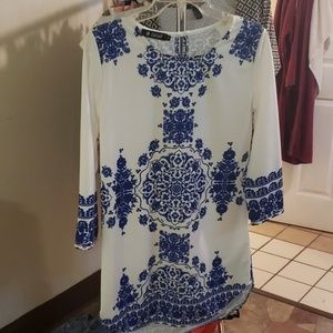 Blue and white dress